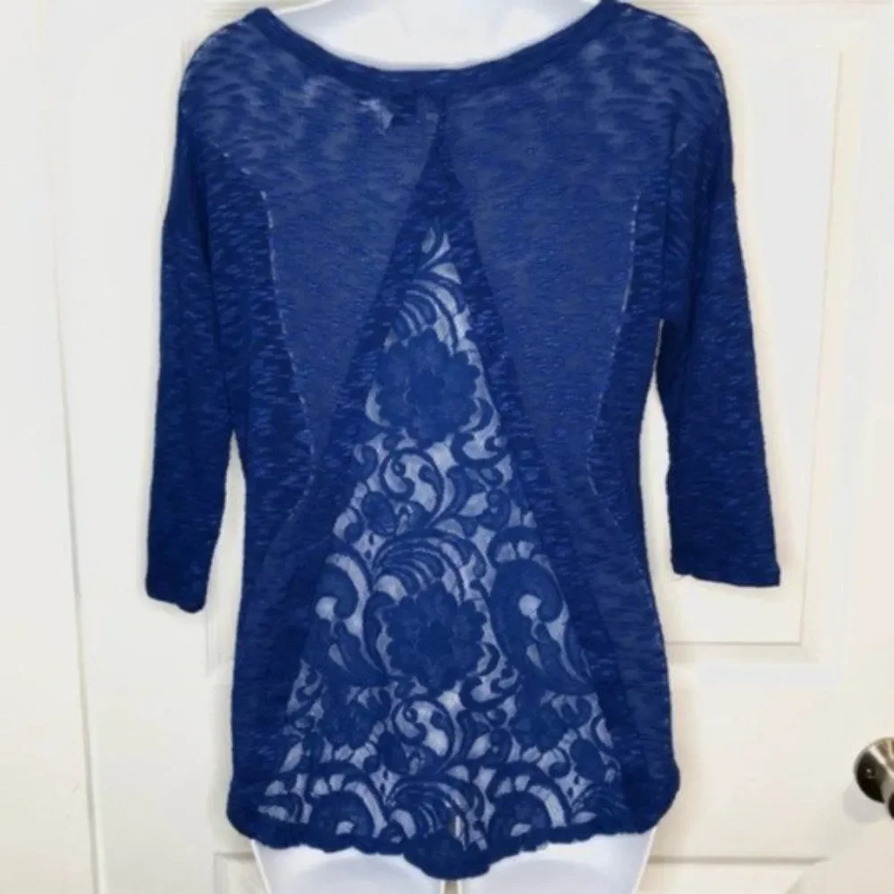 💙 Love And Let Love Blue Slub Lace Back Top Blue XS - Picture 5 of 7